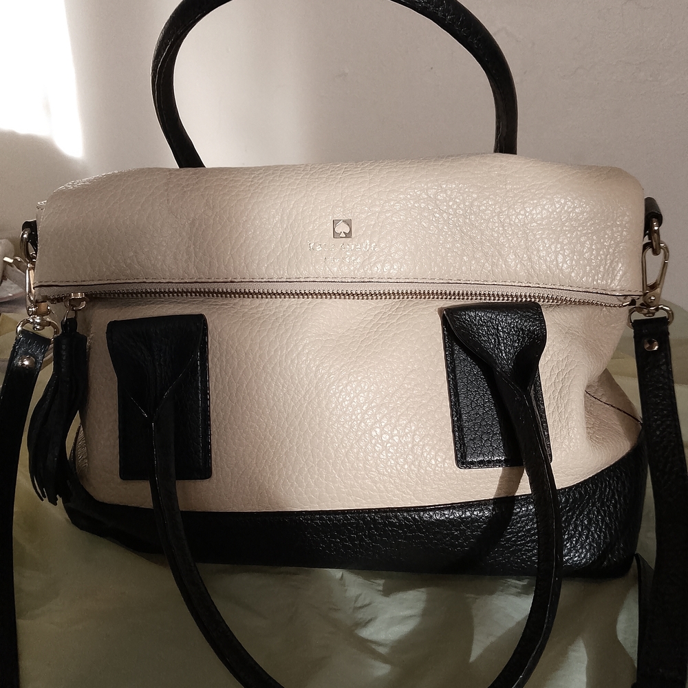 Kate Spade Cream and Black Satchel with Structured Design
